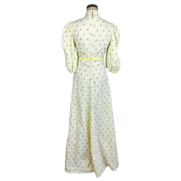 Vintage 1960s handmade pale yellow eyelet floral maxi dress‎ - Picture 4 of 15